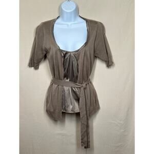 NEWYORK&CO Y2K Streetwear Fall Office Cocktail Faux 2pc Silk Shirt w Cardigan XS
